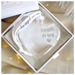 Amaya Rose Ltd THINKING OF YOU In Memory of Feather Heart Bauble Gift Boxed in Clear - thumbnail 5