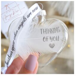 Amaya Rose Ltd THINKING OF YOU In Memory of Feather Heart Bauble Gift Boxed in Clear - thumbnail 2