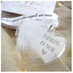 Amaya Rose Ltd THINKING OF YOU In Memory of Feather Heart Bauble Gift Boxed in Clear - thumbnail 4