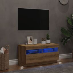 Berkfield Home TV Cabinet with LED Lights Artisian Oak 80x35x40 cm Engineered Wood - Size: 80 x 35 x 40 cm - thumbnail 4