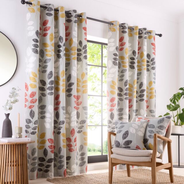 Portfolio Home Springfield Leaf Fully Lined Eyelet Curtain Set in Grey - Size: 168 cm width x 137 cm drop - image 1