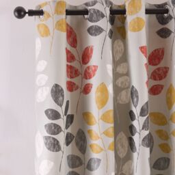 Portfolio Home Springfield Leaf Fully Lined Eyelet Curtain Set in Grey - Size: 168 cm width x 137 cm drop - thumbnail 2