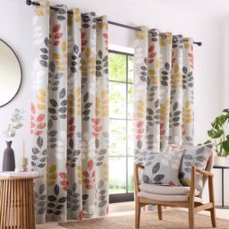 Portfolio Home Springfield Leaf Fully Lined Eyelet Curtain Set in Grey - Size: 168 cm width x 137 cm drop - thumbnail 1