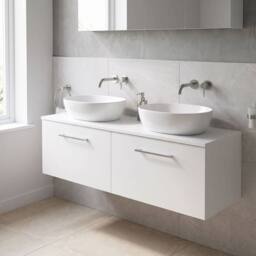 Balterley Level 1200mm Wall Hung 2 Drawer Vanity Unit with Worktop - Gloss White - thumbnail 3