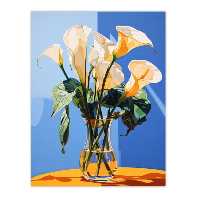 "Wee Blue Coo Wall Art Print Luxurious Lily Calla Floral Blue Yellow Living Room - Size: W24"" x H32""" - image 1