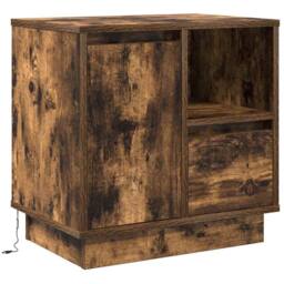 Berkfield Home Traditional Bedside Cabinet with LED Lights Smoked Oak 50x34, 5x50 cm in Brown - thumbnail 3