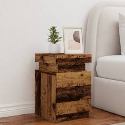 Berkfield Home Bedside Cabinet with LED Old Wood 35x39x55 cm Engineered Wood in Brown - Size: 35 x 39 x 55 cm - thumbnail 4