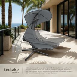 tectake Hanging Chair Elaria - large sun canopy with UV-protection, sturdy in Grey - Size: 1 Seater - thumbnail 4