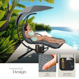 tectake Hanging Chair Elaria - large sun canopy with UV-protection, sturdy in Grey - Size: 1 Seater - thumbnail 5