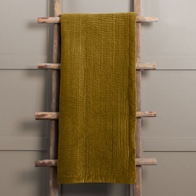 Voyage Maison Haze 100% Cotton Velvet Quilted Throw in Mustard - Size: 140 cm x 200 cm - image 1