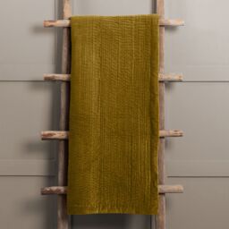 Voyage Maison Haze 100% Cotton Velvet Quilted Throw in Mustard - Size: 140 cm x 200 cm