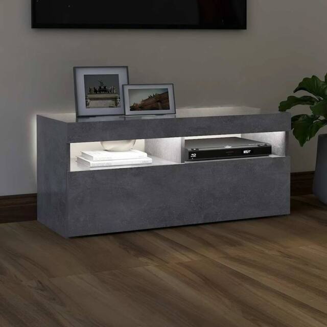 Berkfield Home TV Cabinet with LED Lights Concrete Grey 90x35x40 cm - Size: 90 x 35 x 40 cm - image 1