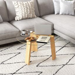 Costway Round Coffee Table Modern Center Table with Tempered Glass Top & Rubber Wood Legs in Natural - thumbnail 5