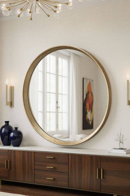 Yearn Mirrors Willow Gold Large Round Contemporary Mirror Bevelled in Metallic Gold - image 1