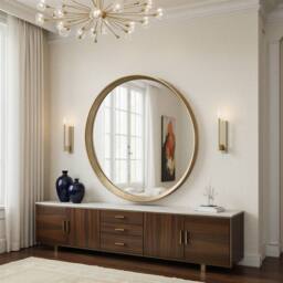 Yearn Mirrors Willow Gold Large Round Contemporary Mirror Bevelled in Metallic Gold - thumbnail 2
