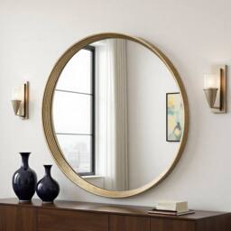 Yearn Mirrors Willow Gold Large Round Contemporary Mirror Bevelled in Metallic Gold - thumbnail 3