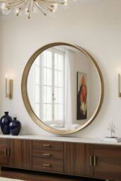 Yearn Mirrors Willow Gold Large Round Contemporary Mirror Bevelled in Metallic Gold - thumbnail 1