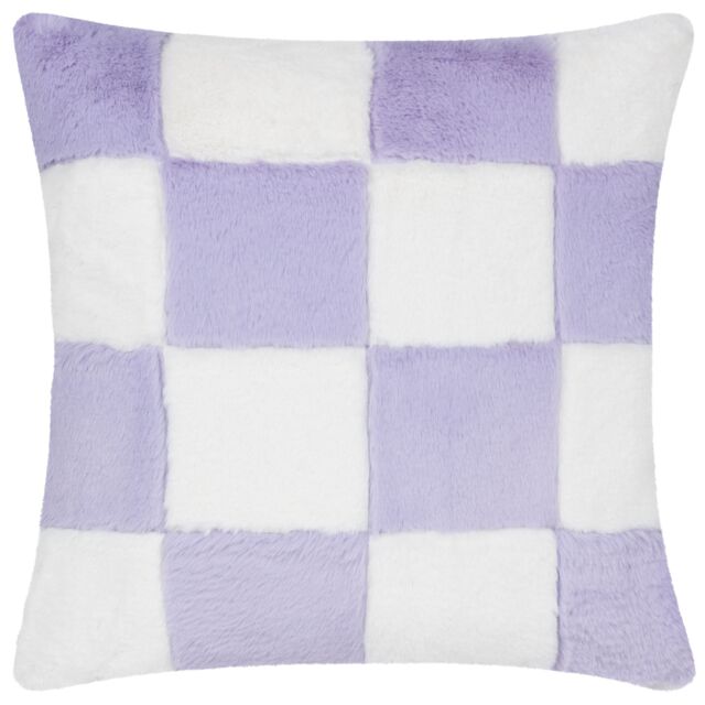 Heya Home Cozee Check Faux Fur Cushion in Lilac - Size: 50 cm x 50 cm - image 1