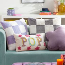 Heya Home Cozee Check Faux Fur Cushion in Lilac - Size: 50 cm x 50 cm - thumbnail 6