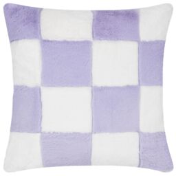 Heya Home Cozee Check Faux Fur Cushion in Lilac - Size: 50 cm x 50 cm - thumbnail 1