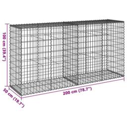 Berkfield Home Stunning Gabion Basket with Cover 200x50x100 cm Galvanised Iron in Silver - Size: 200 x 50 x 100 cm - thumbnail 7