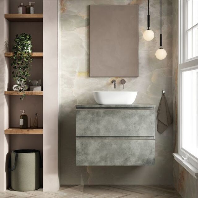 Banyetti Vatilla 800mm Wall Hung Vanity Unit with Matching Worktop - Cemento Grey - image 1