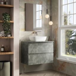 Banyetti Vatilla 800mm Wall Hung Vanity Unit with Matching Worktop - Cemento Grey - thumbnail 2