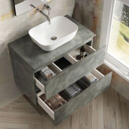 Banyetti Vatilla 800mm Wall Hung Vanity Unit with Matching Worktop - Cemento Grey - thumbnail 3