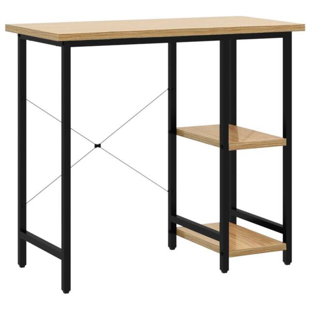 Berkfield Home Computer Desk Black & Light Oak 80x40x72 cm MDF & Metal in Brown - Size: 80 x 40 x 72 cm - image 1