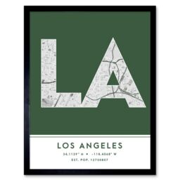 "Wee Blue Coo Wall Art Print Los Angeles California United States City Map Modern Typography Stylish Letter Framed Word in Green - Size: W12"" x H16""" - thumbnail 1