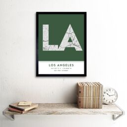 "Wee Blue Coo Wall Art Print Los Angeles California United States City Map Modern Typography Stylish Letter Framed Word in Green - Size: W12"" x H16""" - thumbnail 2