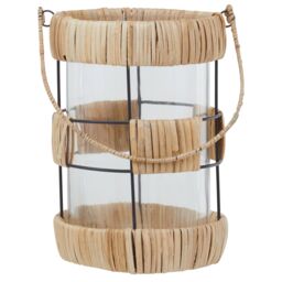 Orsina Natural Rattan Large Lantern, Rustic & Stylish Glass Lantern, Black Metal & Clear Glass Candle Lantern - thumbnail 4