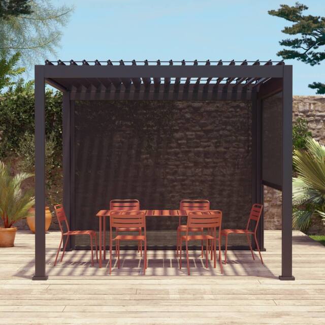 sweeek Louvered Pergola Aluminium 3 X 3m V2 & 2 3m Blinds in Grey - image 1