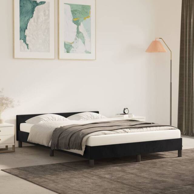 Berkfield Home Bed Frame with Headboard Black 180x200cm Super King Velvet - image 1