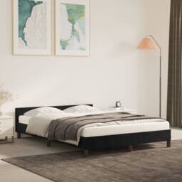 Berkfield Home Bed Frame with Headboard Black 180x200cm Super King Velvet - thumbnail 1