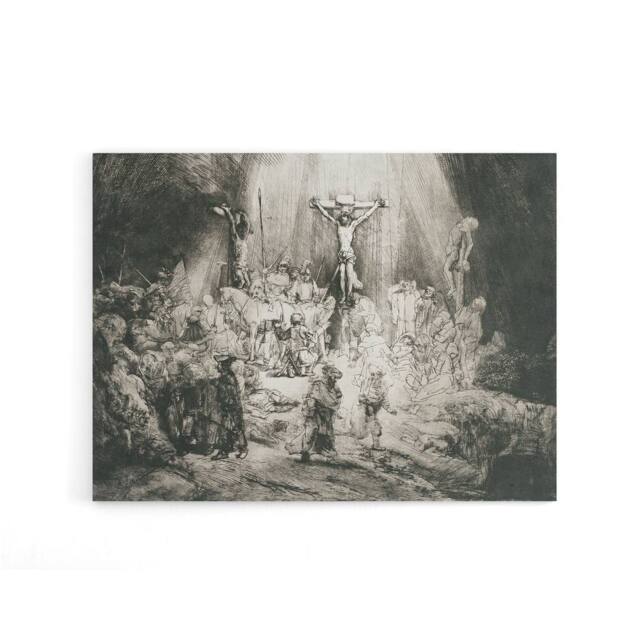 "Artery8 Rembrandt The Three Crosses Canvas Wall Art Print in Grey - Size: W18"" x H24""" - image 1