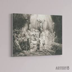 "Artery8 Rembrandt The Three Crosses Canvas Wall Art Print in Grey - Size: W18"" x H24""" - thumbnail 2