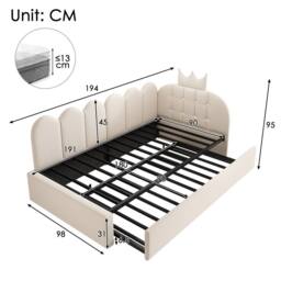 ModernLuxe Children's daybed with pull-out guest bed + L-shaped headboard in Beige - Size: Single - thumbnail 2