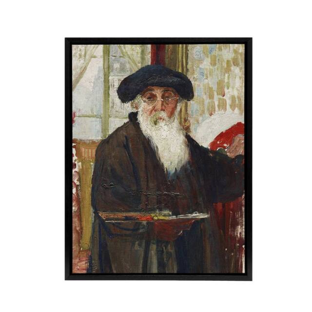 "Artery8 Self Portrait With Paint Palette Pissarro Black Framed Canvas Wall Art - Size: W12"" x H16""" - image 1