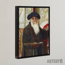 "Artery8 Self Portrait With Paint Palette Pissarro Black Framed Canvas Wall Art - Size: W12"" x H16""" - thumbnail 2