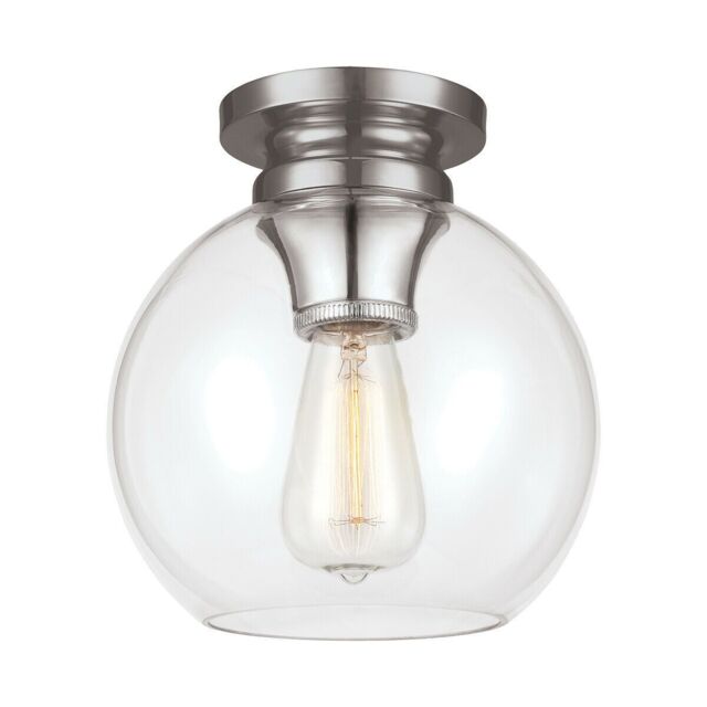Loops 1 Bulb Flush Light Low Ceiling Polished Nickel Finish LED E27 60W Bulb in Metallics