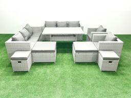 Fimous Rattan Garden Furniture Dining Set 12 Seater Lounge Sofa Chair Dining Table Set with 4 Footstools Light Grey Mixed - thumbnail 2