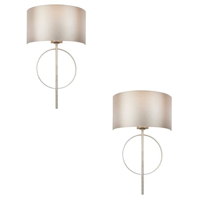 Loops 2 PACK Antique Silver Leaf Wall Light & Mink Satin Shade Dimmable Filament Lamp in Metallics - image 1