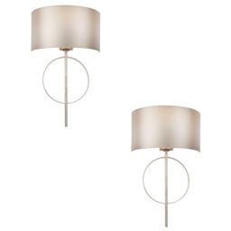 Loops 2 PACK Antique Silver Leaf Wall Light & Mink Satin Shade Dimmable Filament Lamp in Metallics