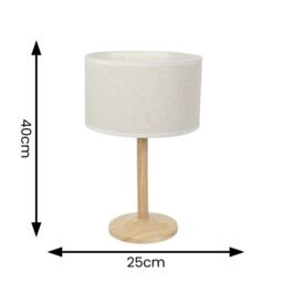 ValueLights Triston Natural Light Wood Stem Table Lamp with Linen Trim Lamp Shade & Bulb in White - thumbnail 6