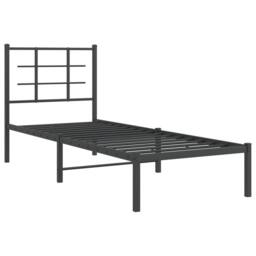 Berkfield Home Metal Bed Frame without Mattress with Headboard Black 75x190cm - Size: 75x190 cm - thumbnail 1