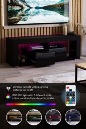 Home Discount Vida Designs Luna 2 Drawer LED TV Unit Storage Home Entertainment Living Room Bedroom Furniture 450 x 1300 x 350 mm in Black - thumbnail 4
