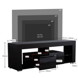 Home Discount Vida Designs Luna 2 Drawer LED TV Unit Storage Home Entertainment Living Room Bedroom Furniture 450 x 1300 x 350 mm in Black - thumbnail 3