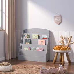 Xample Kids Bookshelf Storage 5 Tier Kids Sling Storage Fabric Sling Book Case Shelves in Grey - thumbnail 2