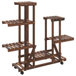 Berkfield Home Elegant Flower Stand with Wheels 95x25x101 cm Solid Wood Fir in Brown - Size: 95 x 25 x 101 cm - thumbnail 3